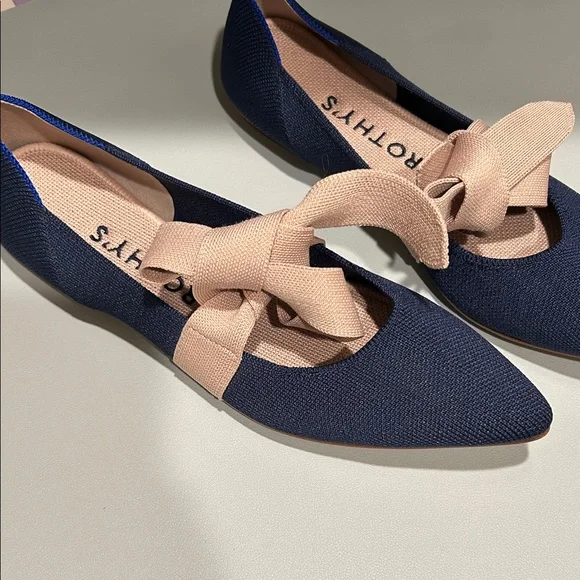 Rothy's Navy and Beige Bow Flats - Picture 3 of 3